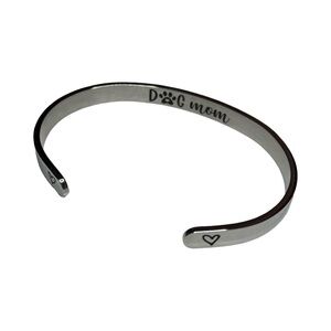 Joycuff Dog Mom Heart Engraved Stainless Steel Silver Cuff Bracelet